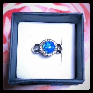 Blue opal like statement cocktail fashion ring